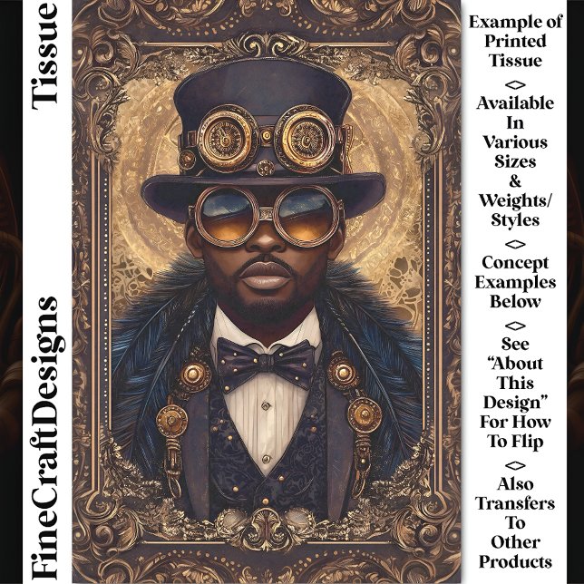 Cool Steampunk African American Man CM6 Decoupage Tissue Paper (Creator Uploaded)