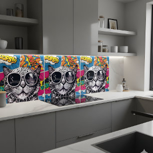 Cool Steampunk Cat with Sunglasses - Retro Comic Ceramic Tile