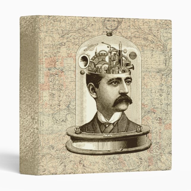 Cool Steampunk clockwork brain, head in jar art 3 Ring Binder (Front/Spine)