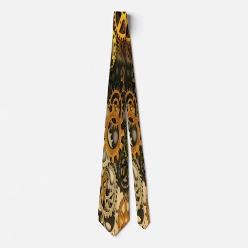 Cool Steampunk Gold Gears Necktie