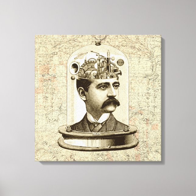 Cool Steampunk Head art clockwork brain in jar Canvas Print (Front)