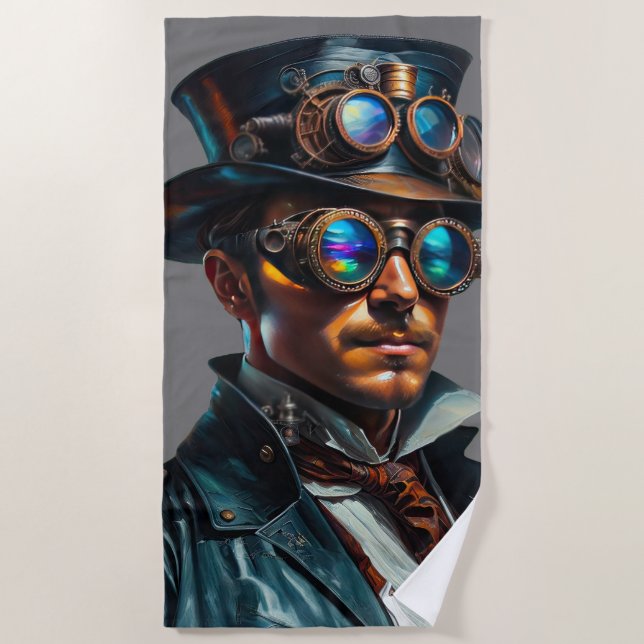 Cool Steampunk Man Beach Towel (Front)