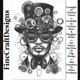 Cool Steampunk Man Black & White AC8 Decoupage Tissue Paper