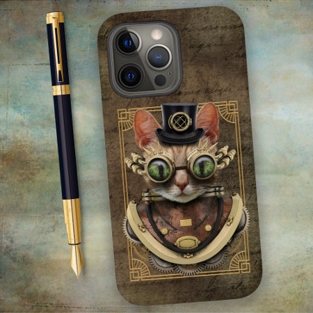 Cool Steampunk Orange Tabby Cat Case-mate Iphone 14 Pro Max Case