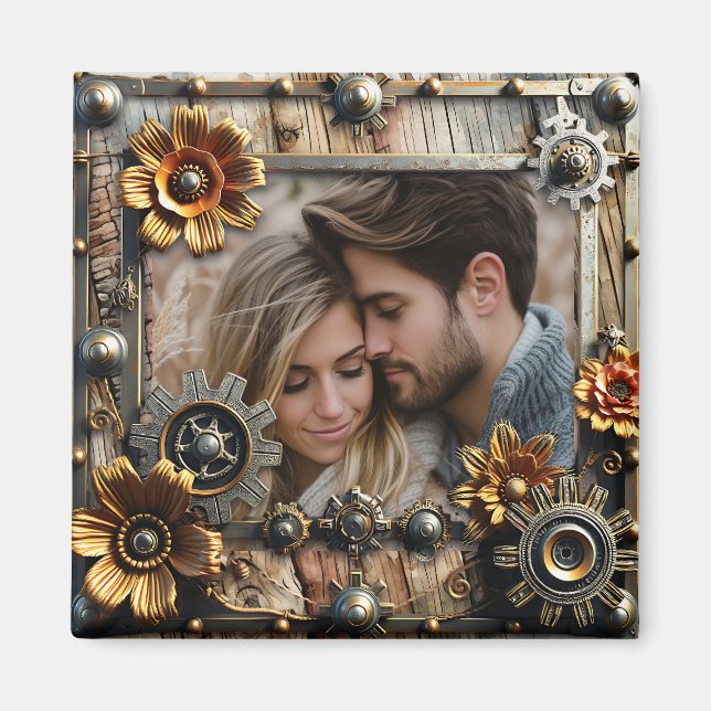 Cool Steampunk Personalized Photo Magnet (Front)