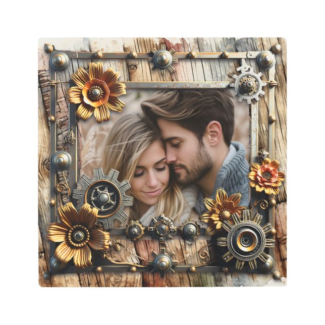 Cool Steampunk Personalized Photo Metal Print (Front)