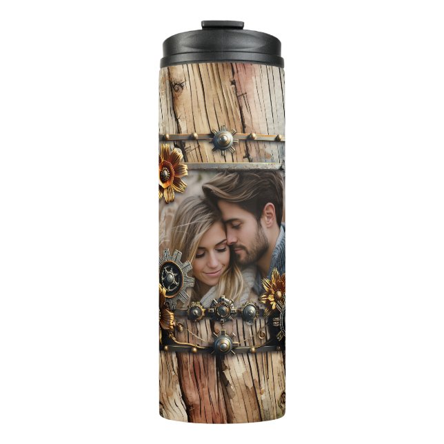 Cool Steampunk Personalized Photo Thermal Tumbler (Front)