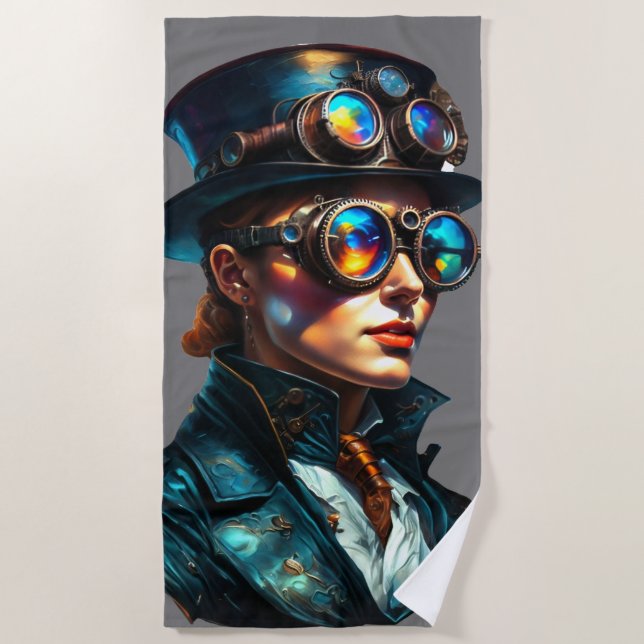Cool Steampunk Woman Beach Towel (Front)