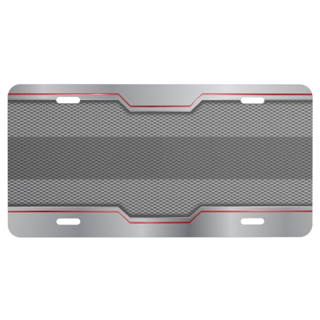 Cool Steel & Metal Mesh Red Stripe - CUSTOMIZE License Plate (Front)