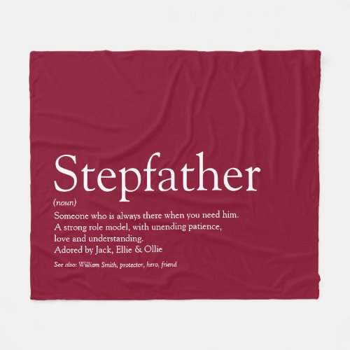 Cool Stepfather Stepdad Definition Fun Burgundy Fleece Blanket