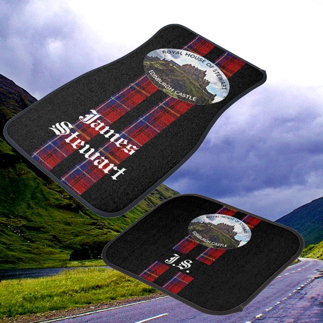 Cool Stewart Clan Castle  Name Tartan Black White Car Floor Mat (Creator Uploaded)