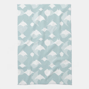 Cool Stingrays Blue White Ocean Print Kitchen Towel