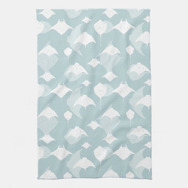 Cool Stingrays Blue White Ocean Print Kitchen Towel (Vertical)