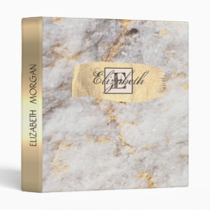 Cool Stone Granite Marble,Gold Brush Stroke 3 Ring Binder