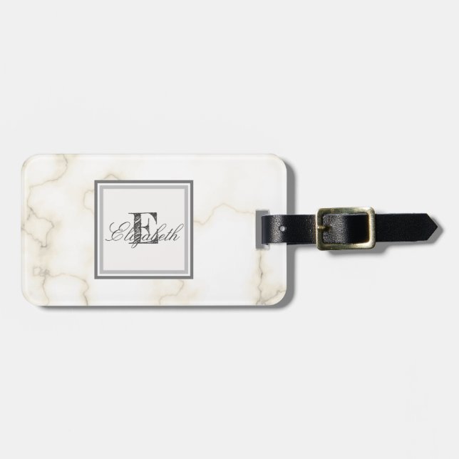 Cool Stone Marble Texture, Monogram-Personalized Luggage Tag (Front Horizontal)