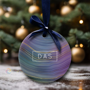 Cool Strata Beautiful Blue Purple and Gold Agate Ceramic Ornament