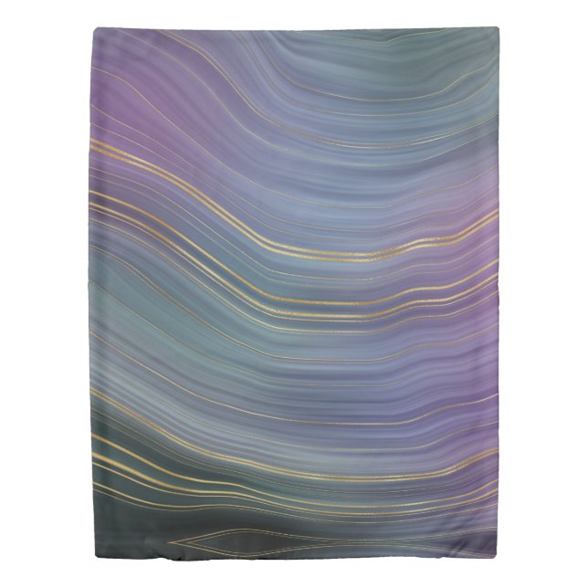 Cool Strata | Beautiful Blue Purple and Gold Agate Duvet Cover (Front)