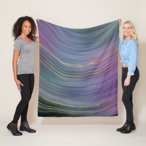 Cool Strata  Beautiful Blue Purple and Gold Agate Fleece Blanket