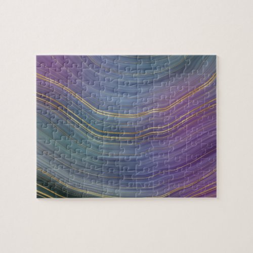 Cool Strata  Beautiful Blue Purple and Gold Agate Jigsaw Puzzle