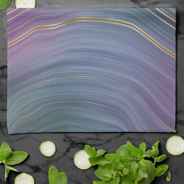 Cool Strata | Beautiful Blue Purple and Gold Agate Kitchen Towel (Creator Uploaded)