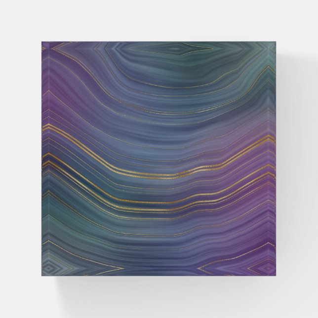 Cool Strata | Beautiful Blue Purple and Gold Agate Paperweight (Front)