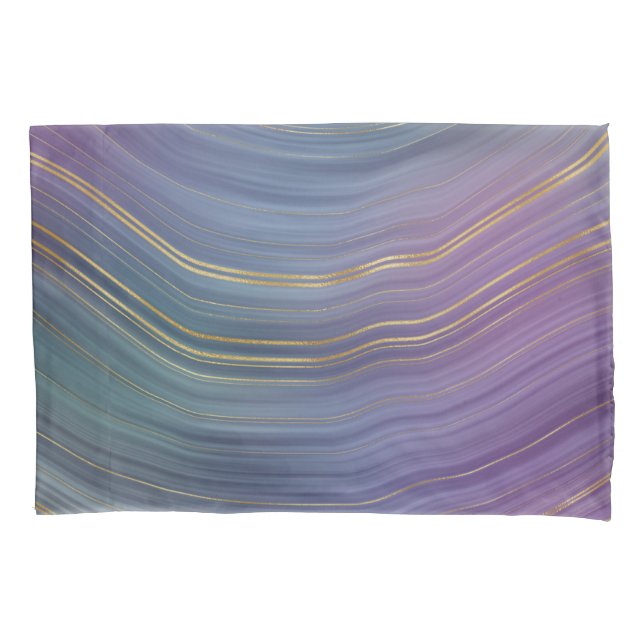 Cool Strata | Beautiful Blue Purple and Gold Agate Pillow Case (Front)
