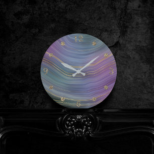 Cool Strata Beautiful Blue Purple and Gold Agate Round Clock