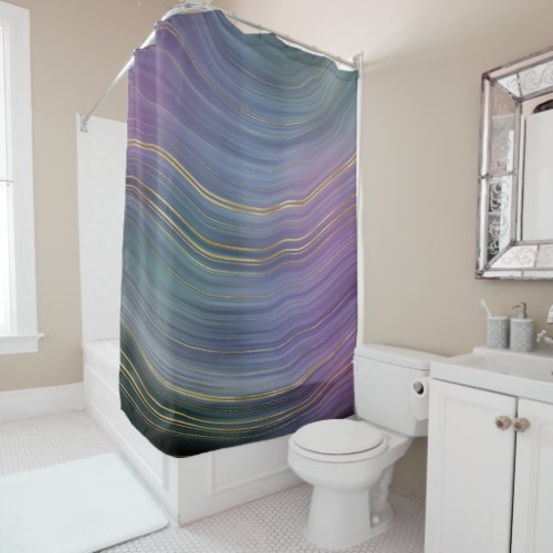 Cool Strata  Beautiful Blue Purple and Gold Agate Shower Curtain