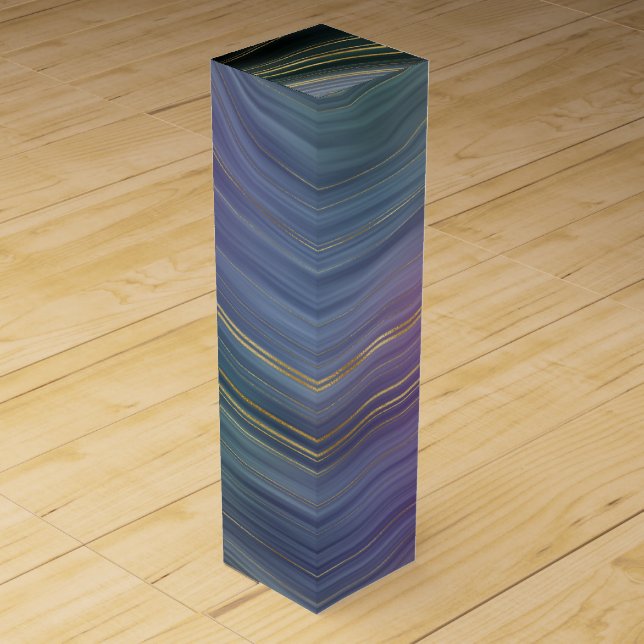 Cool Strata | Beautiful Blue Purple and Gold Agate Wine Box (Front)