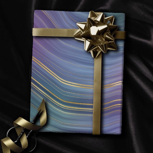Cool Strata  Beautiful Blue Purple and Gold Agate Wrapping Paper