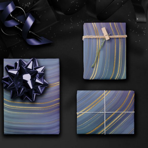 Cool Strata  Beautiful Blue Purple and Gold Agate Wrapping Paper Sheets