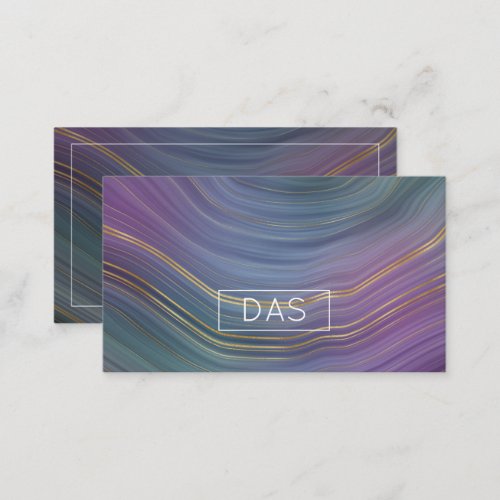 Cool Strata  Blue Purple Gold Agate Monogram Business Card