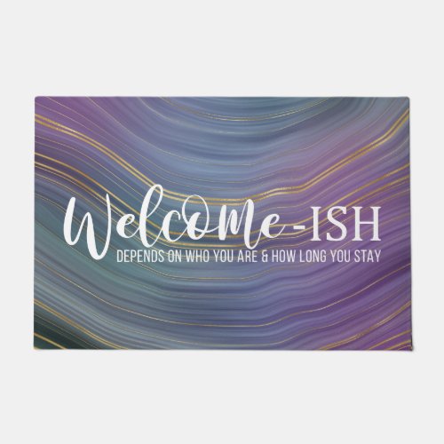 Cool Strata  Blue Purple Gold Agate Welcome_Ish Doormat