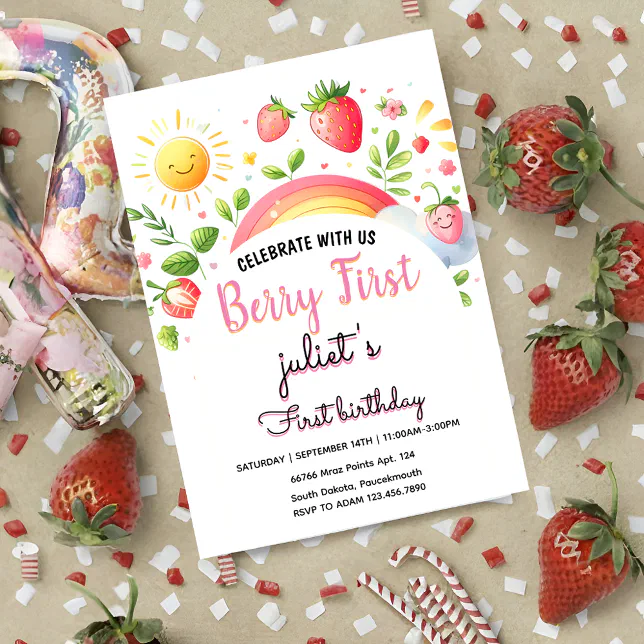 Cool strawberry berry 1st party First birthday Invitation | Zazzle