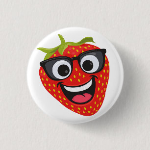 Cool Strawberry Character – Fun Kawaii Fruit Art Button