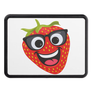 Cool Strawberry Character – Fun Kawaii Fruit Art Hitch Cover