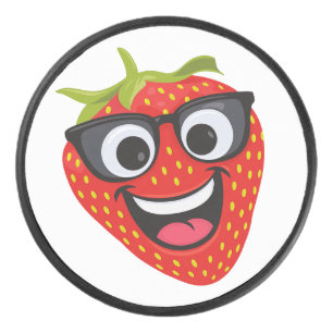 Cool Strawberry Character – Fun Kawaii Fruit Art Hockey Puck