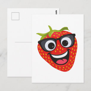 Cool Strawberry Character – Fun Kawaii Fruit Art Postcard