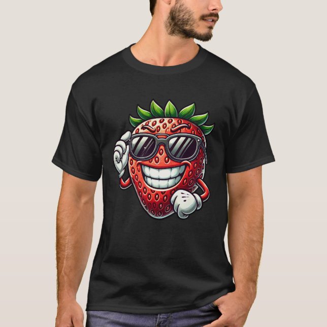 Cool strawberry sunglasses fruity design T-Shirt (Front)