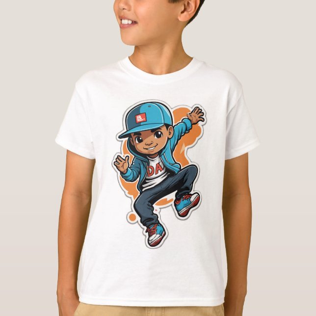 Cool Street Style Boy Cartoon Character Sticker T-Shirt (Front)