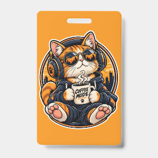 Cool Streetwear Cat Drinking Coffee Badge