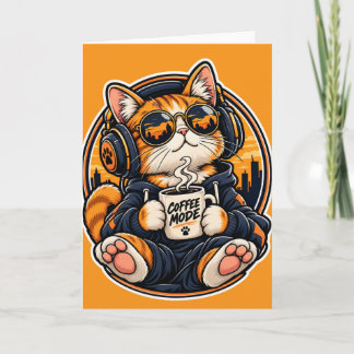Cool Streetwear Cat Drinking Coffee Card
