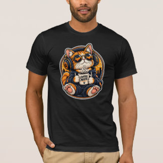 Cool Streetwear Cat Drinking Coffee T-Shirt