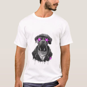 Cool Streetwear Dog with Neon Pink Star Eyes Urban T-Shirt