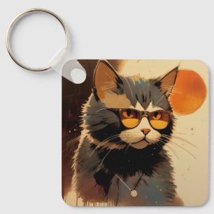 Cool Streetwear Graffiti Cat with Sunglasses Keychain