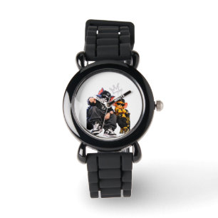 Cool Streetwear Hip-Hop Cat Round Keychain Watch