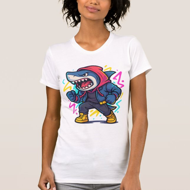 Cool Streetwear Shark Cartoon T-Shirt (Front)