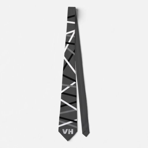 Cool Striped Guitar Gray White Black Initials  Neck Tie