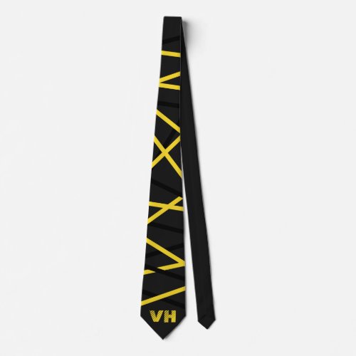 Cool Striped Guitar Yellow Black Initials  Neck Tie