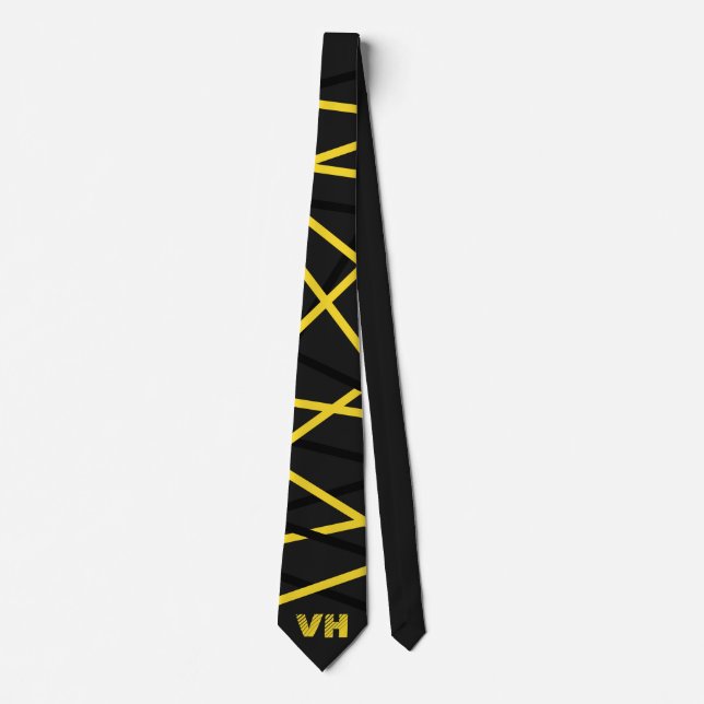 Cool Striped Guitar Yellow Black Initials  Neck Tie (Front)